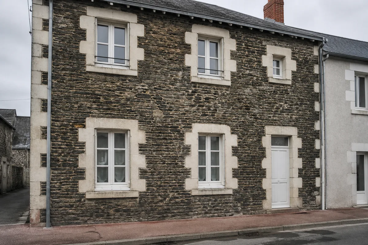 Maison de faubourg nantaise en moellon de schiste avec encadrements en tuffeau